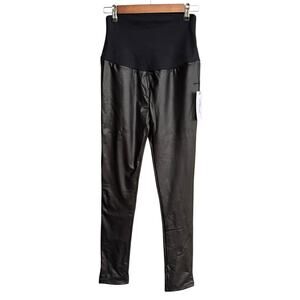 NWT Plush Maternity Faux Leather Leggings Fleece Lined Black M Thick